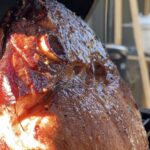 Delicious Slow Cooked spiral sliced smoked Ham on the Big Green Egg