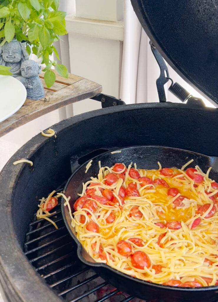 Easy Cherry Tomato Pasta cooked on the big green egg